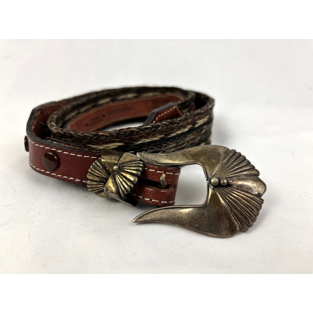 Vintage David Dear 1986 Horsehair‎ Belt Sterling 925 Buckle Sz 32